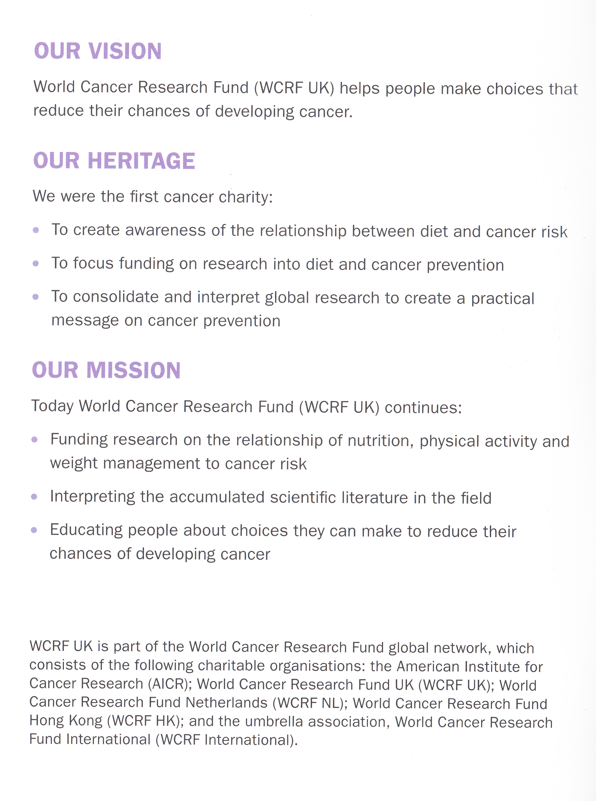 world cancer research fund our vision